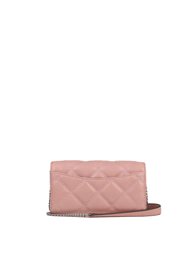 ( AS IS ) Tory Burch Willa Crossbody Glazed Chain Wallet In Rose Sachet 156095