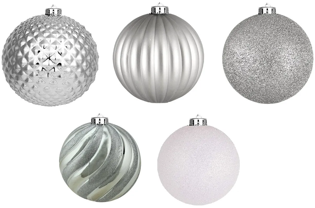 10-Pack of 30MM Mini Shatterproof Textured Glitter Ball Ornaments (Silver/White)