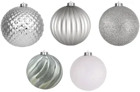 10-Pack of 30MM Mini Shatterproof Textured Glitter Ball Ornaments (Silver/White)