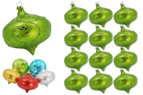 12 Pack 3" Matte Lime Green Onion Ornament with Lime Green Glitter Accents