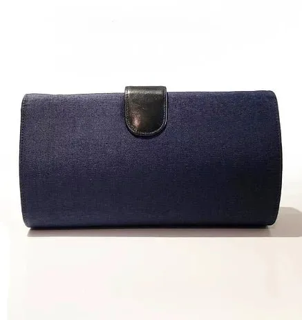 1980's GUCCI NAVY BLUE LOGO CLUTCH Canvas BAG