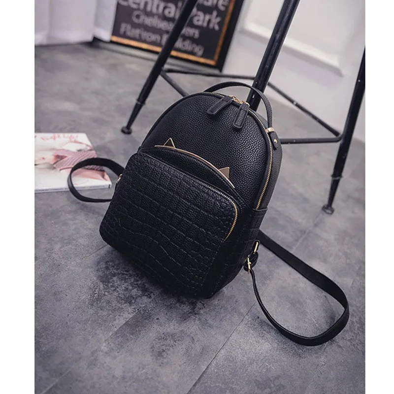 2016 Spring & Summer Trend Women's Cat Backpacks Girls' Fashion Bag Travel PU leather Bags Students' Backpacks