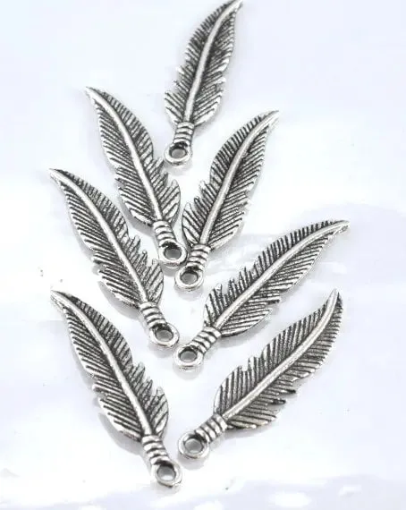 26x7mm Alloy Antique Silver Tropical Textured Leaf Pendant w/black accent detail 20pcs/PK  2mm bail opening