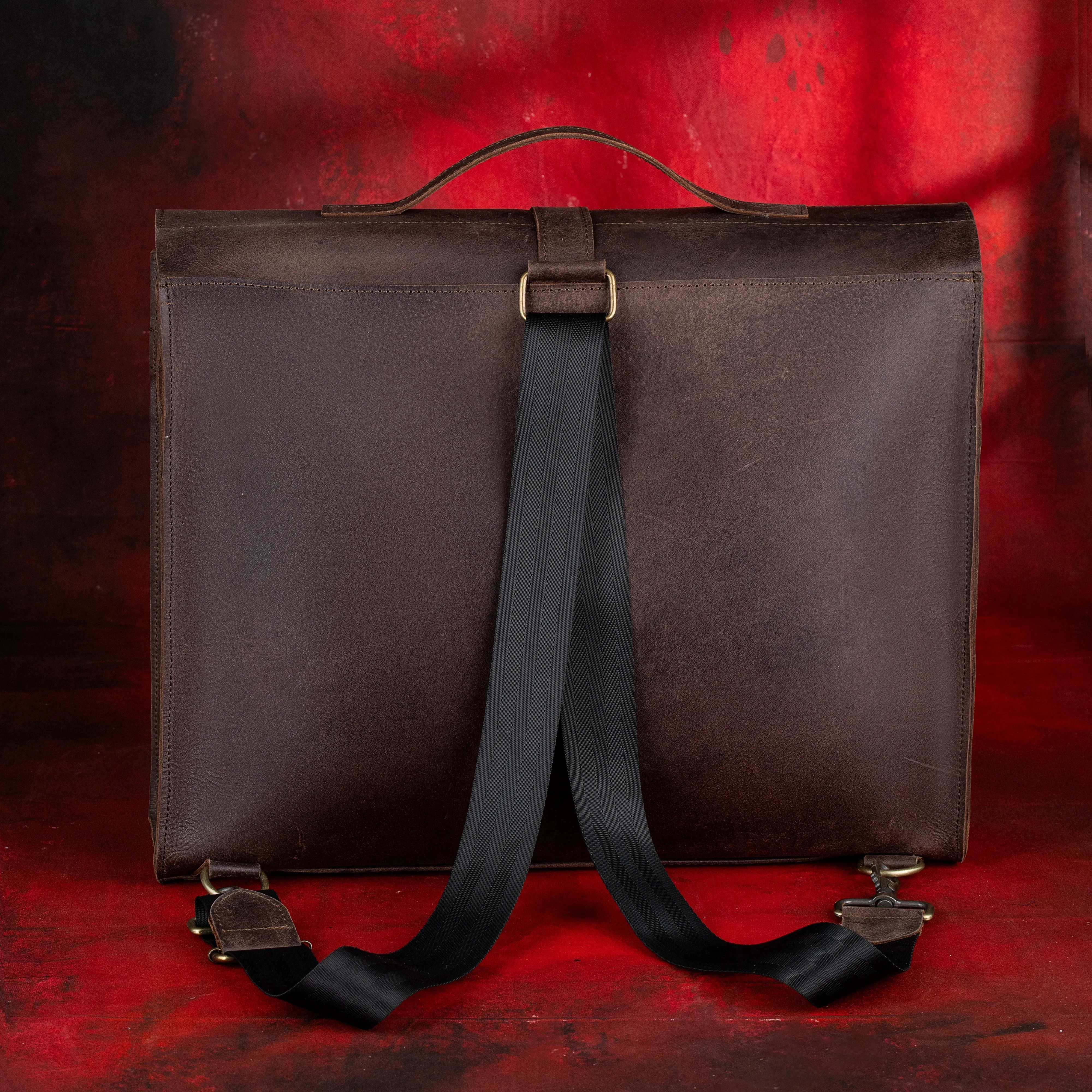 32nd Degree Scottish Rite Briefcase - Wings Down Genuine Cow Leather Convertible Bag