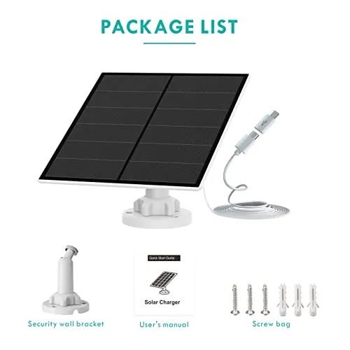 5W Solar Panel for Security Camera Outdoor, 5V USB Solar Panel Charger Compatible with Rechargeable Battery Powered Cam, Camera Solar Panel with IP65 Waterproof, 9.8ft Cable, 360° Adjustable Bracket