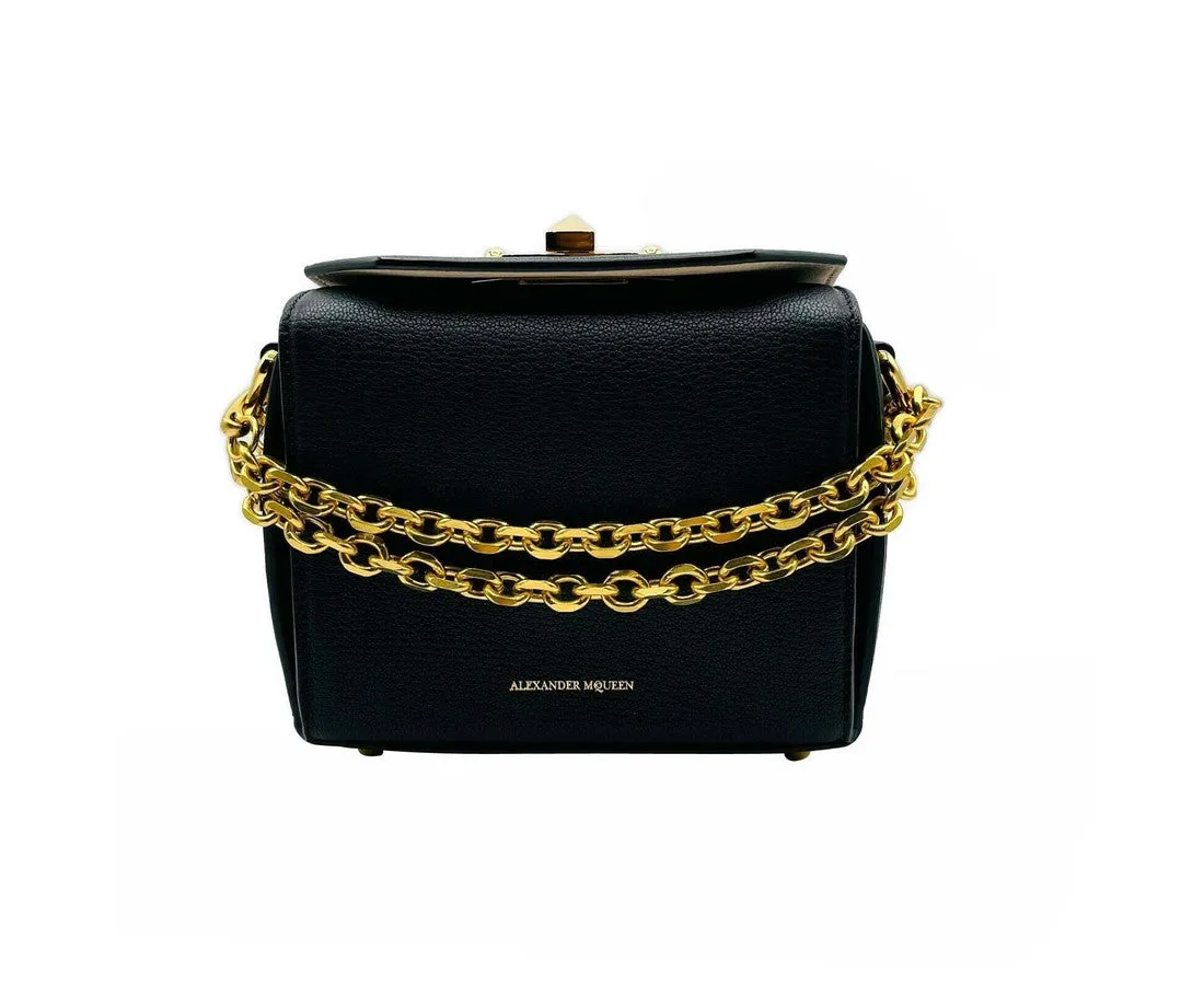 Alexander McQueen Women's Black Leather Gold Chain Box 16 Crossbody Bag 479767 DZP0M 1000