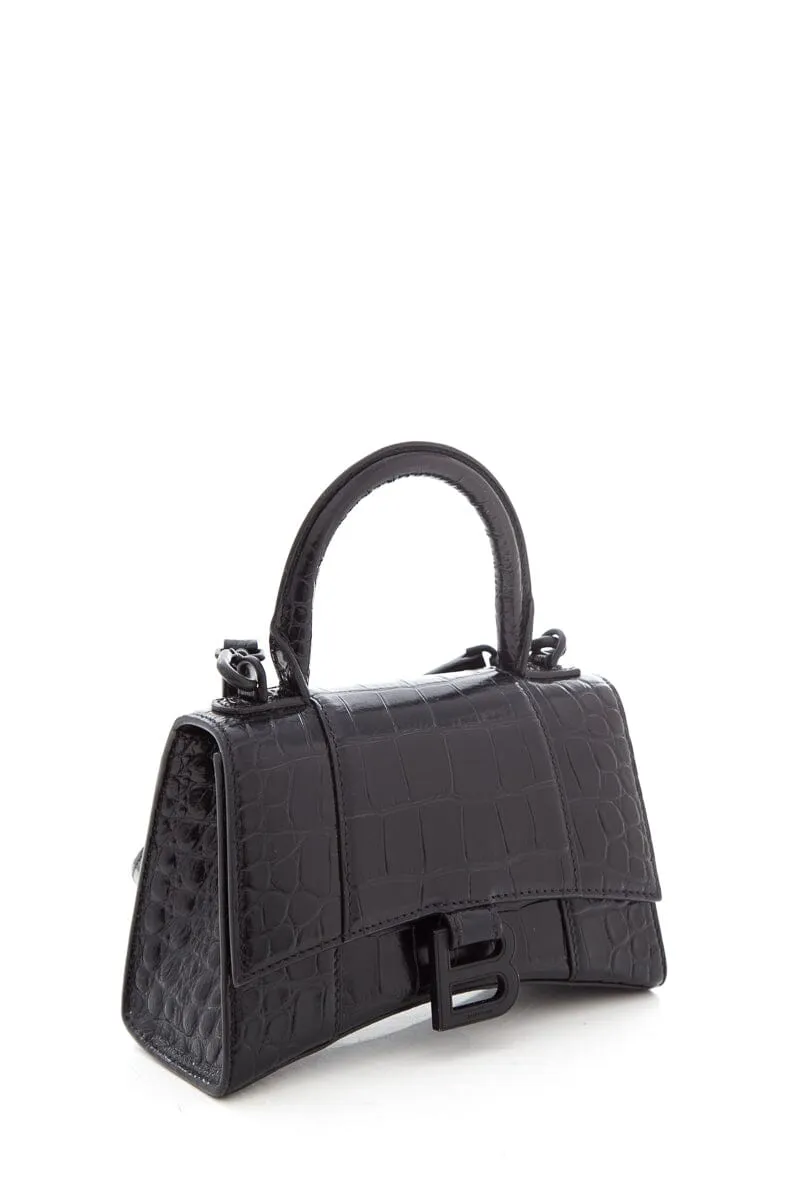 Balenciaga Black Embossed Leather Hourglass Handbag