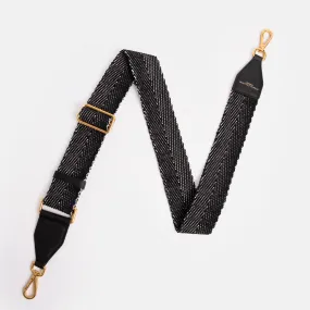 Black Herringbone Spiga Woven Bag Strap