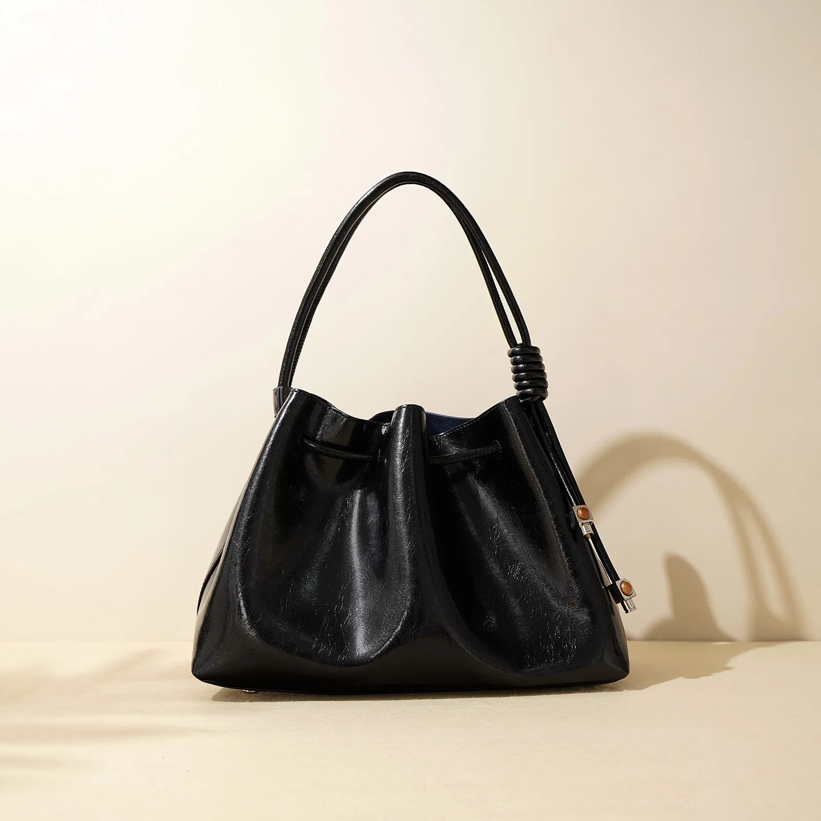 Black Patent Leather Bucket Bag Black Leather Bucket Handbag