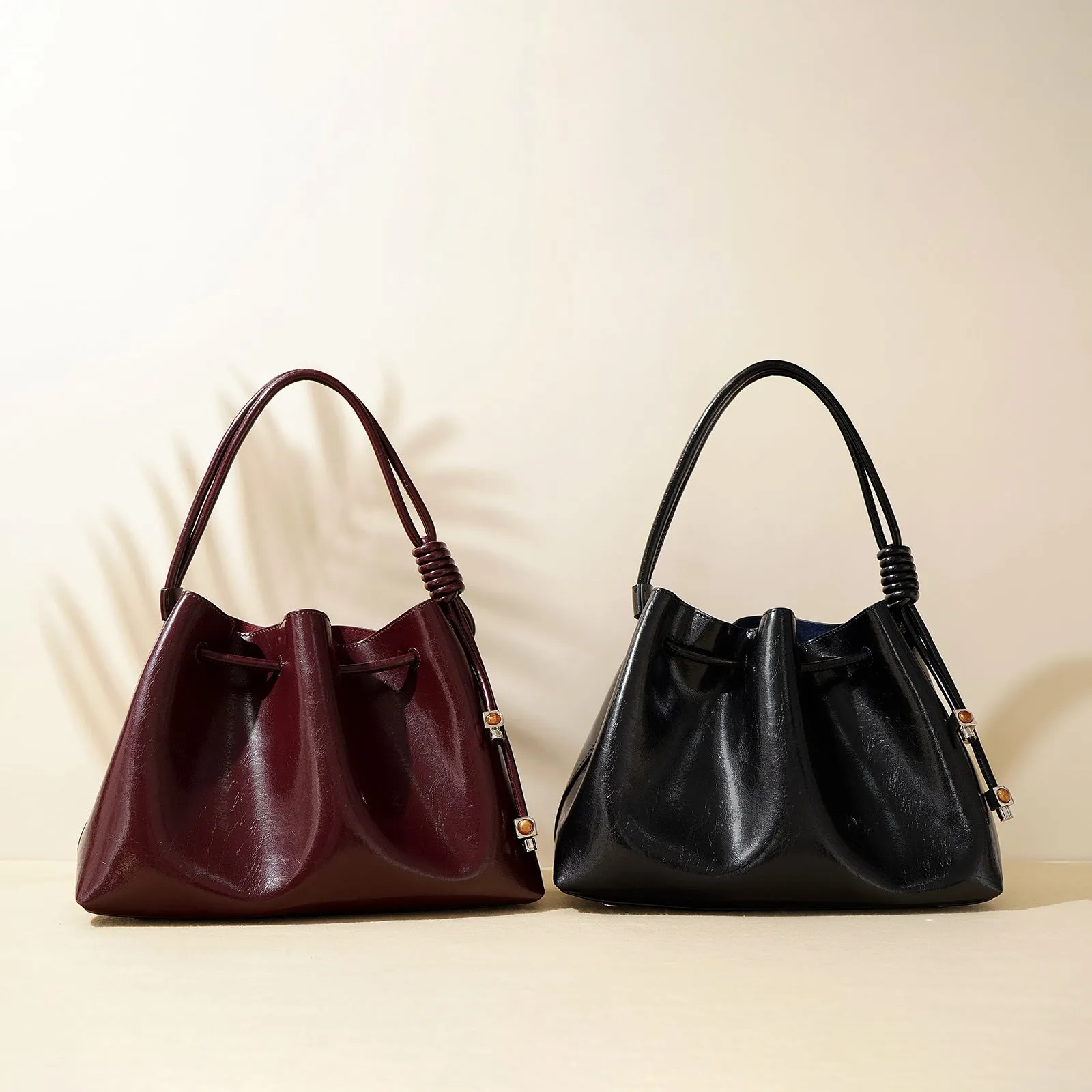 Black Patent Leather Bucket Bag Black Leather Bucket Handbag