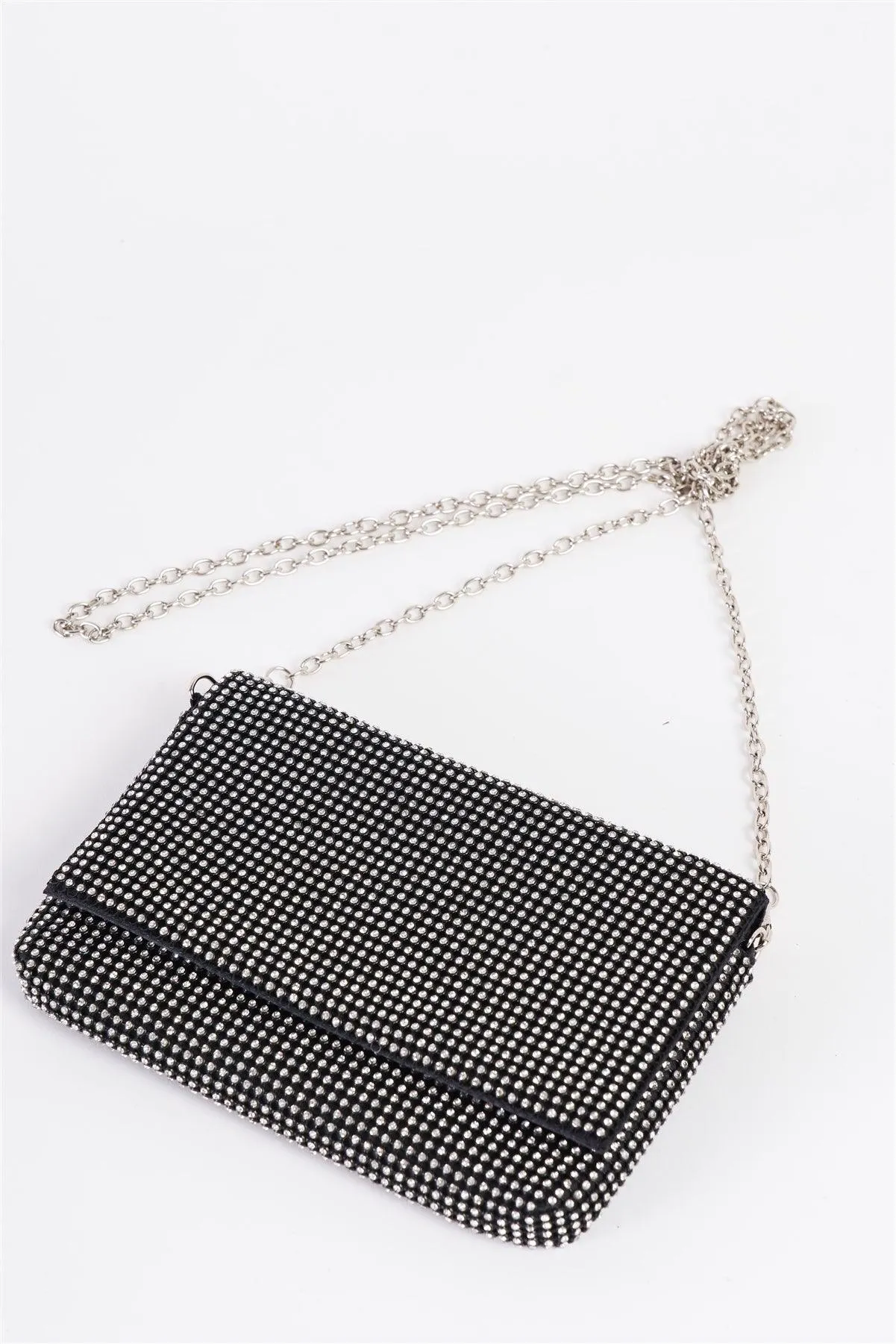 Black Rectangle Rhinestone Chain Crossbody Strap Clutch Bag /1 Bag