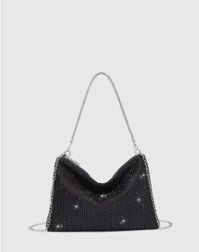 Black Rhinestone and Faux Pearl Decor Hobo Bag