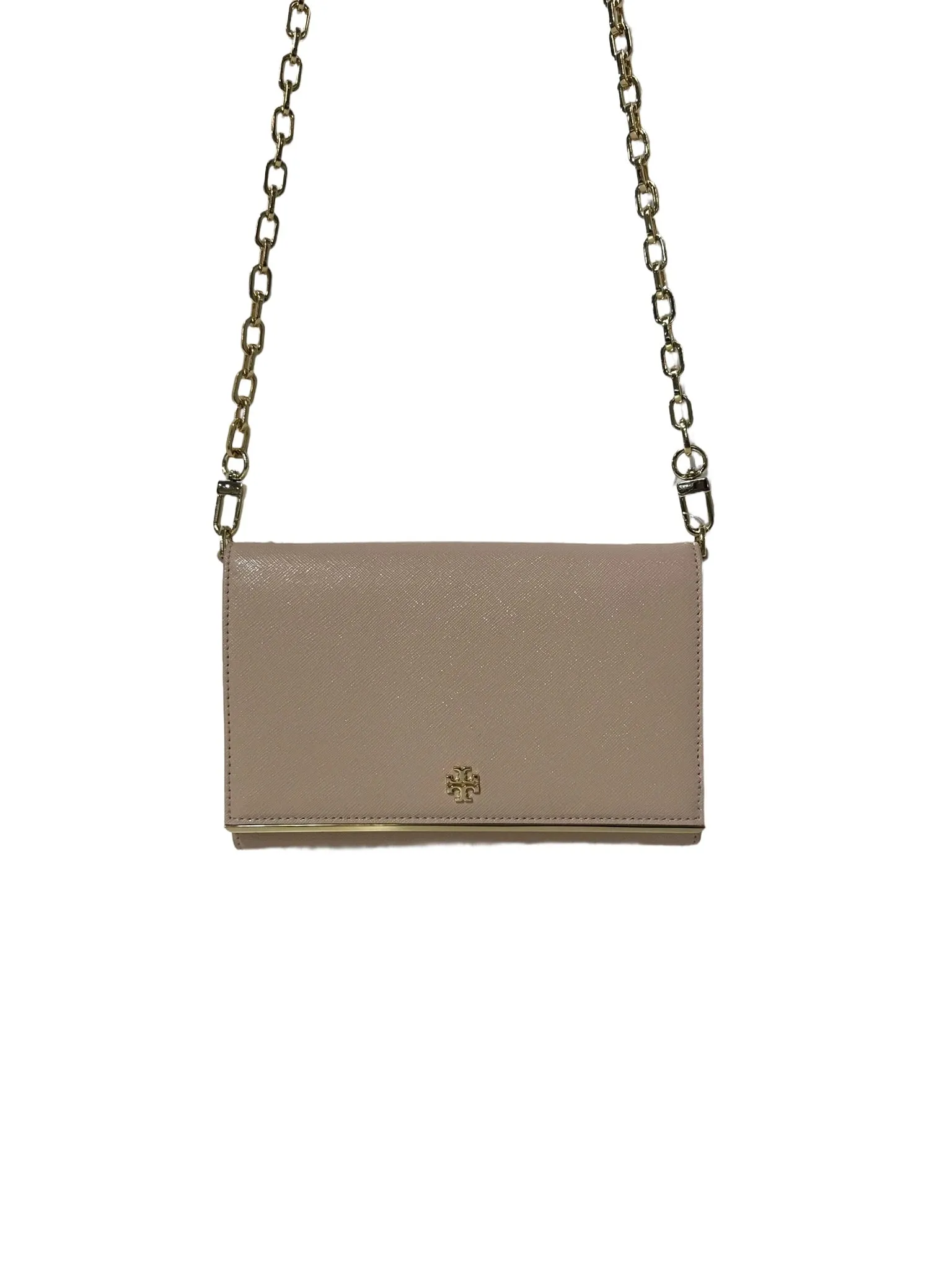 Blush Pink Shimer Crossbody with Gold Chain