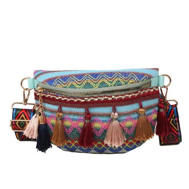 Boho Chic Cross Body Bag with Tassels