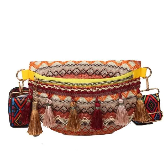 Boho Chic Cross Body Bag with Tassels