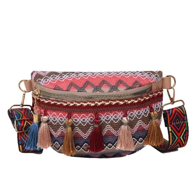 Boho Chic Cross Body Bag with Tassels