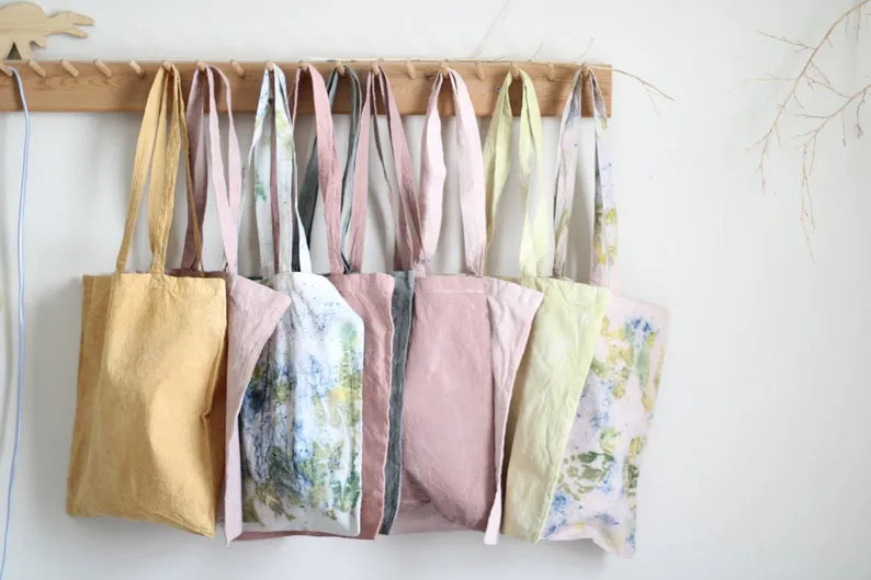 Botanically Dyed Cotton Canvas Tote Bag - Neutral tones