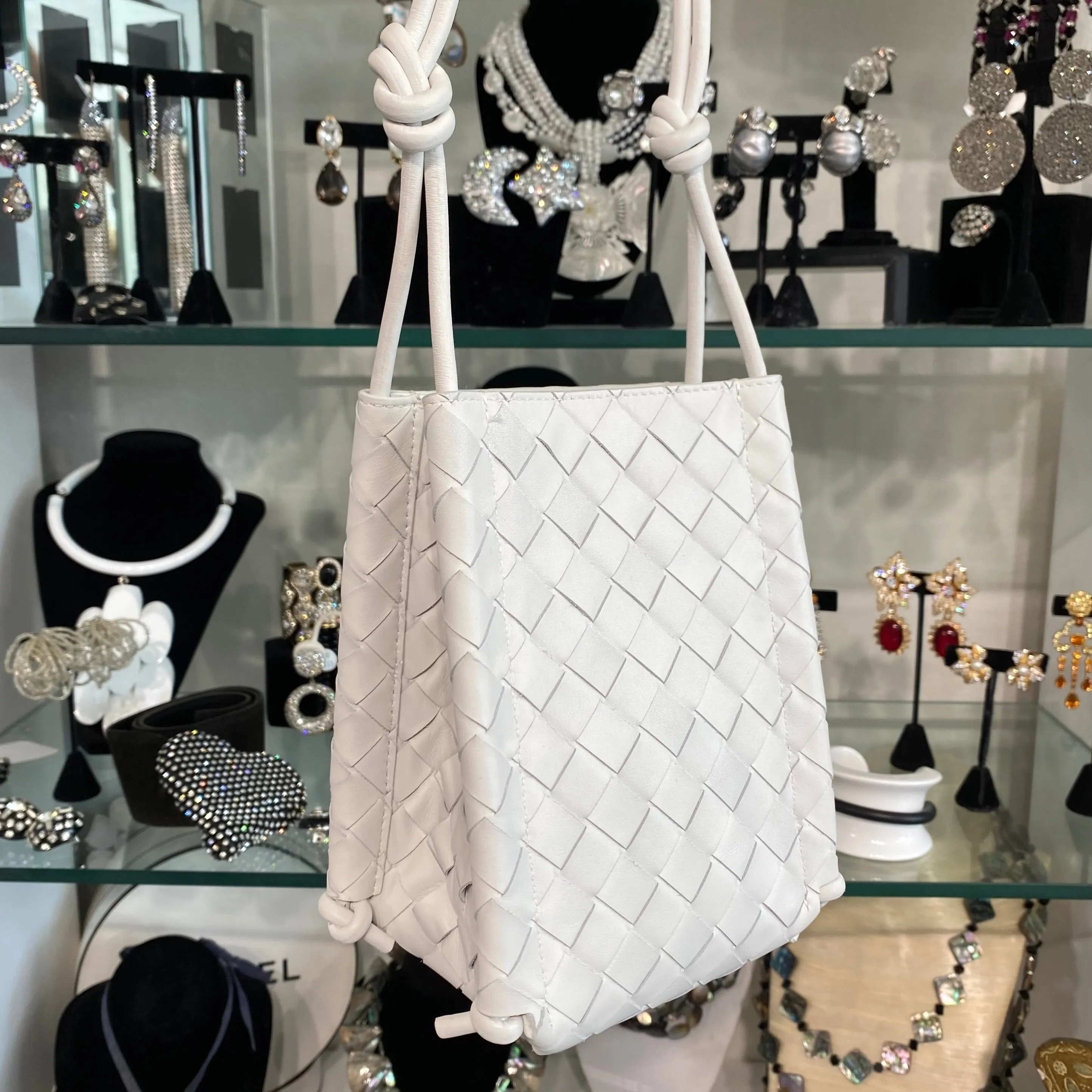 Bottega Veneta White “The Mini Knot” Bag