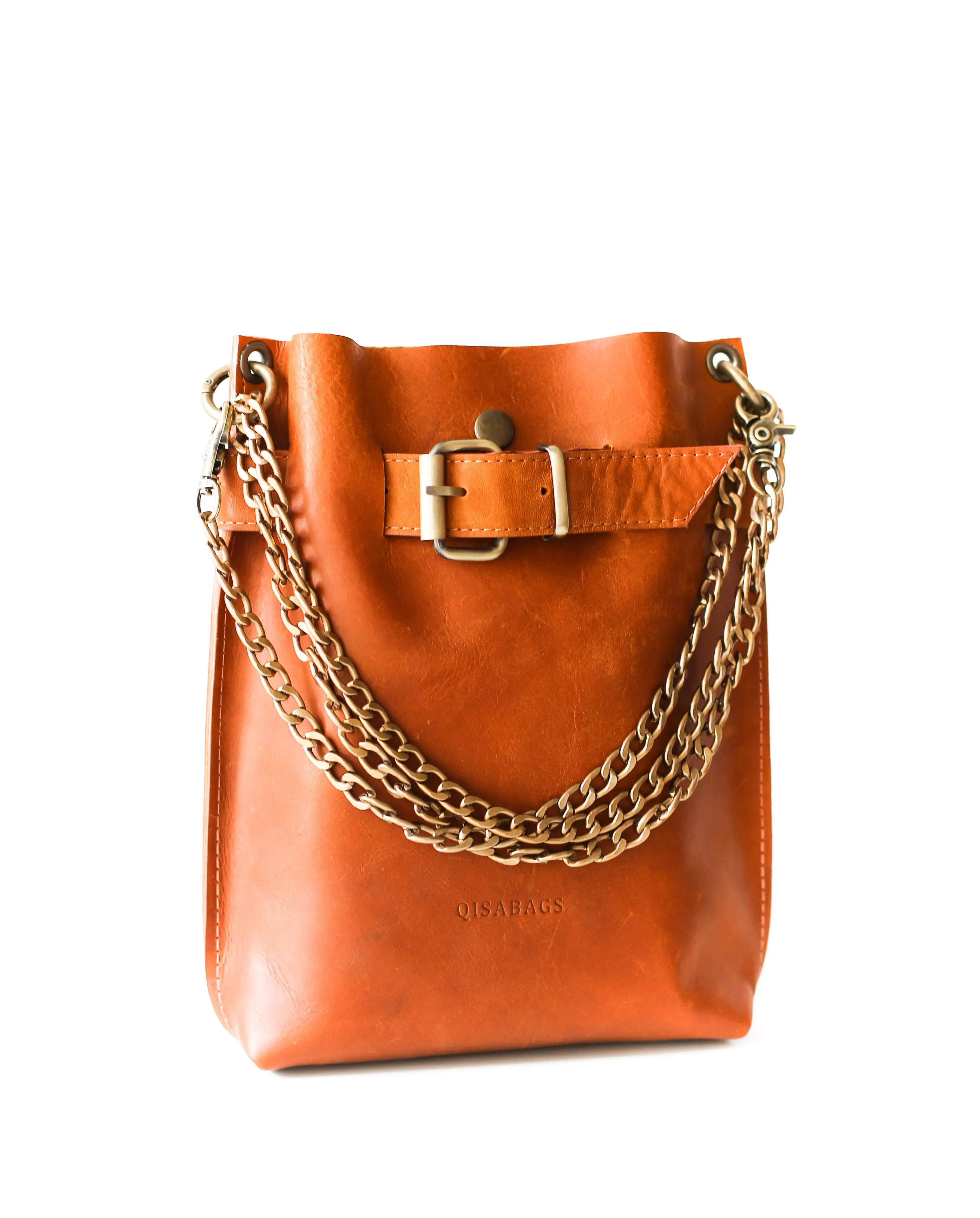 Brown Leather Bag w/Chain