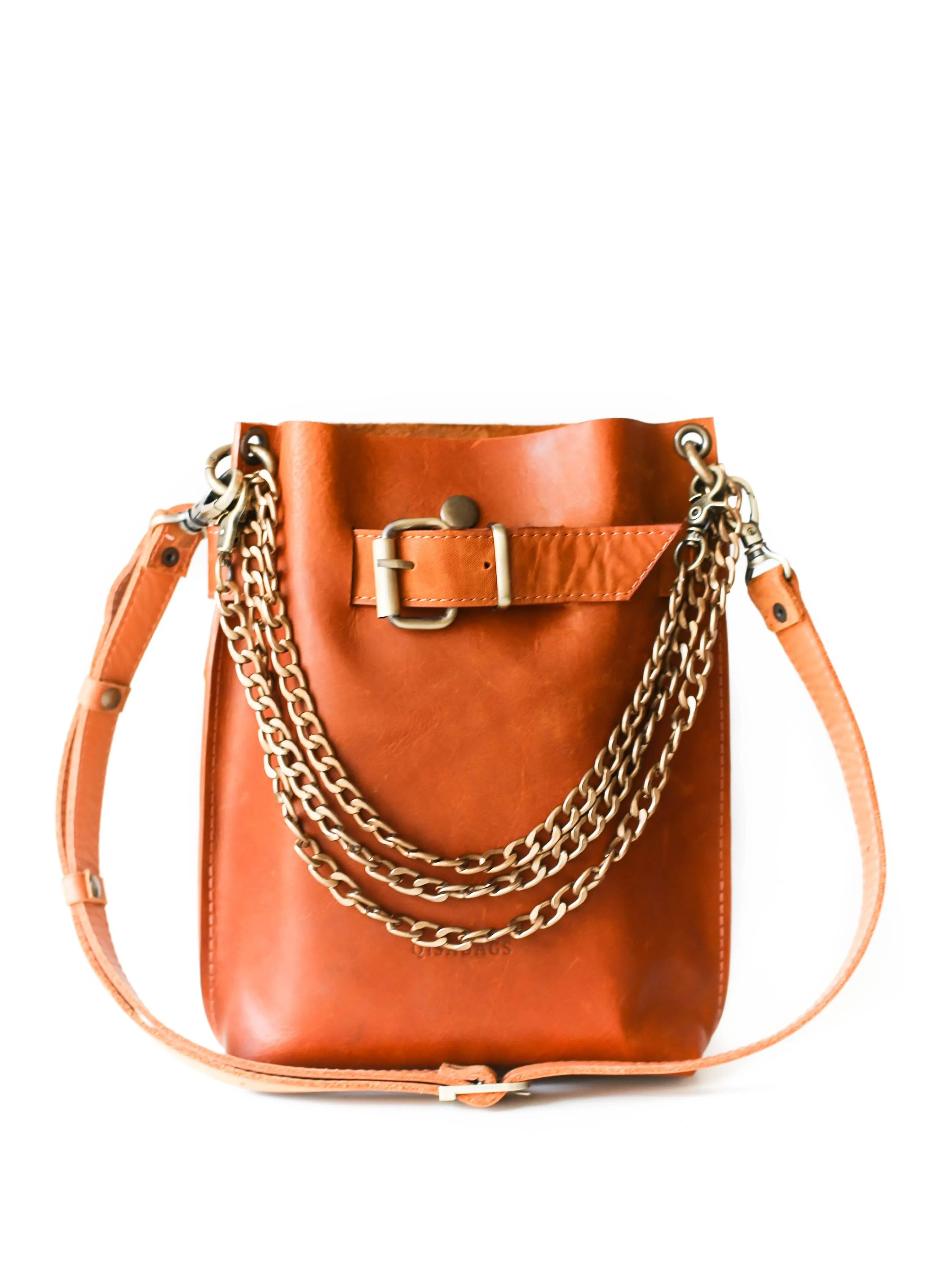 Brown Leather Bag w/Chain