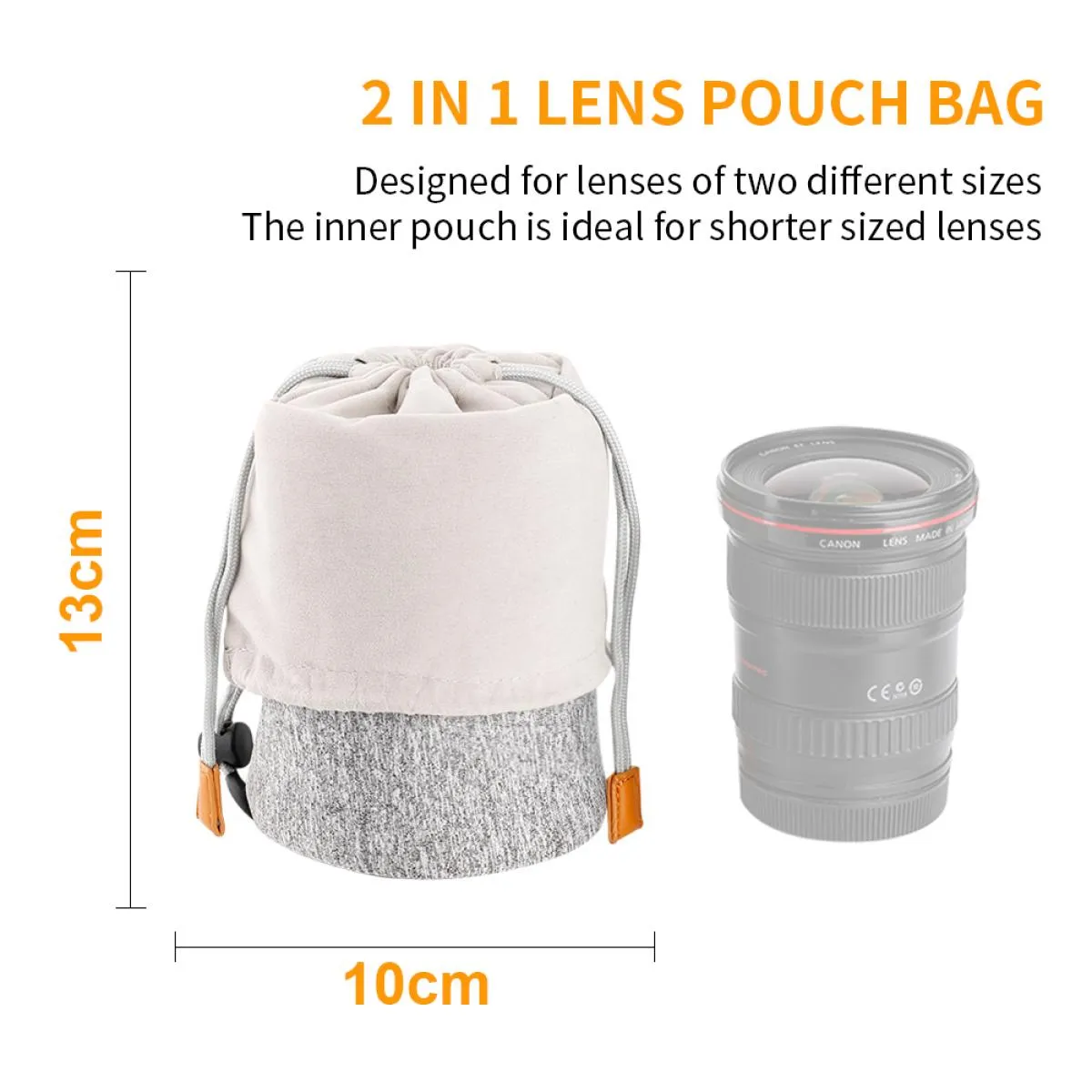 Camera Lens Bag, Protective Lens Pouch Bag 2L, 2-in-1 Neoprene Lens Carry Case Compatible with Multiple Sizes Camera Lens 10*18cm