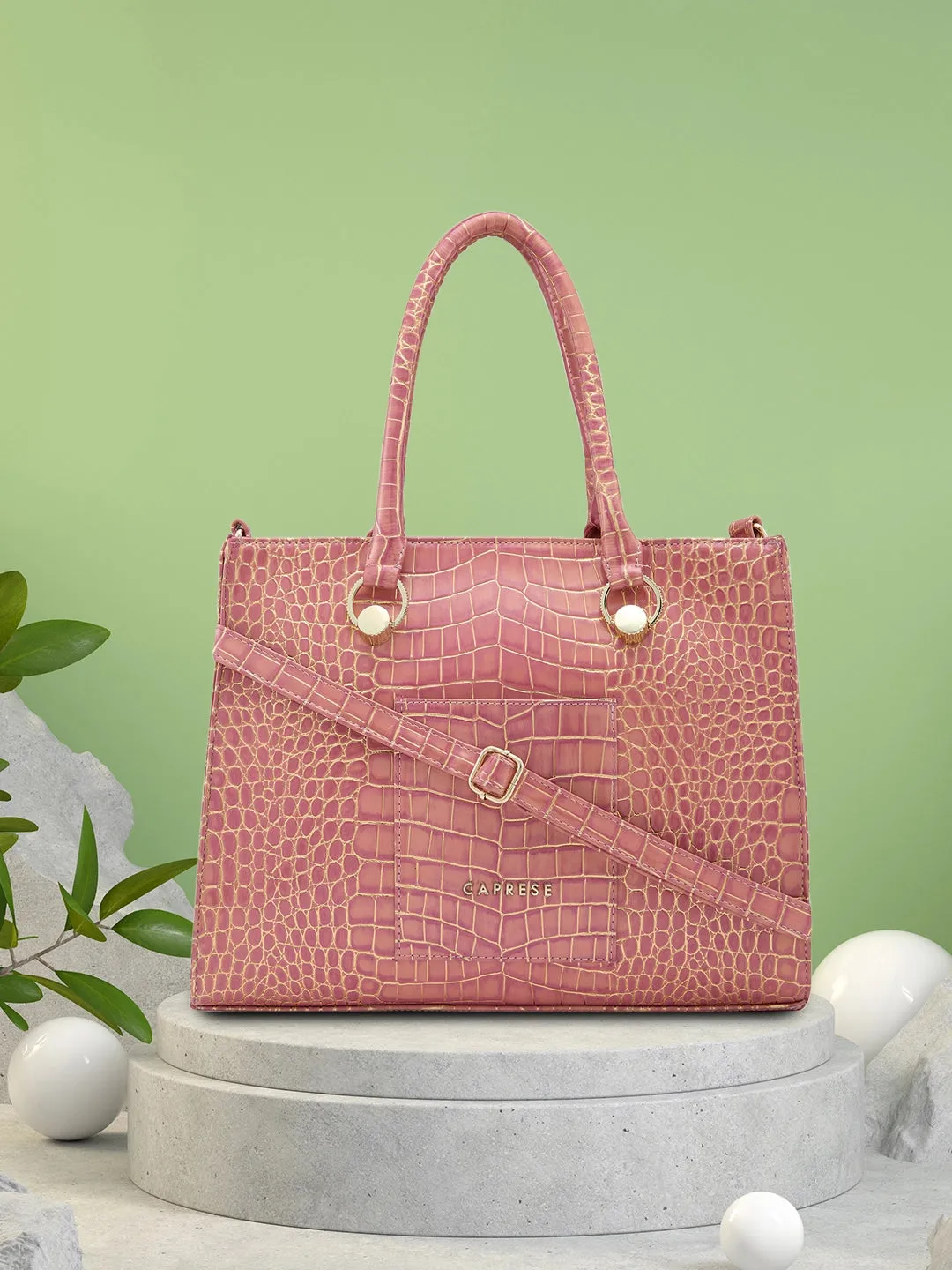 Caprese Miranda Tote Medium Croco Womens Office Handbag Pink