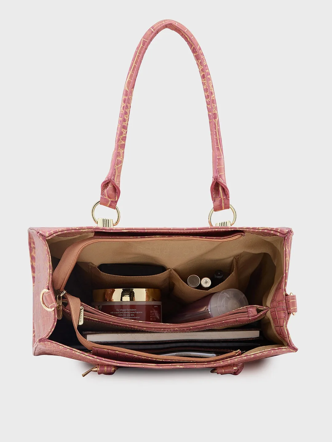 Caprese Miranda Tote Medium Croco Womens Office Handbag Pink