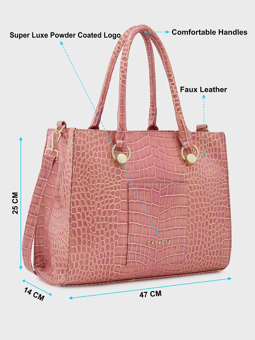 Caprese Miranda Tote Medium Croco Womens Office Handbag Pink