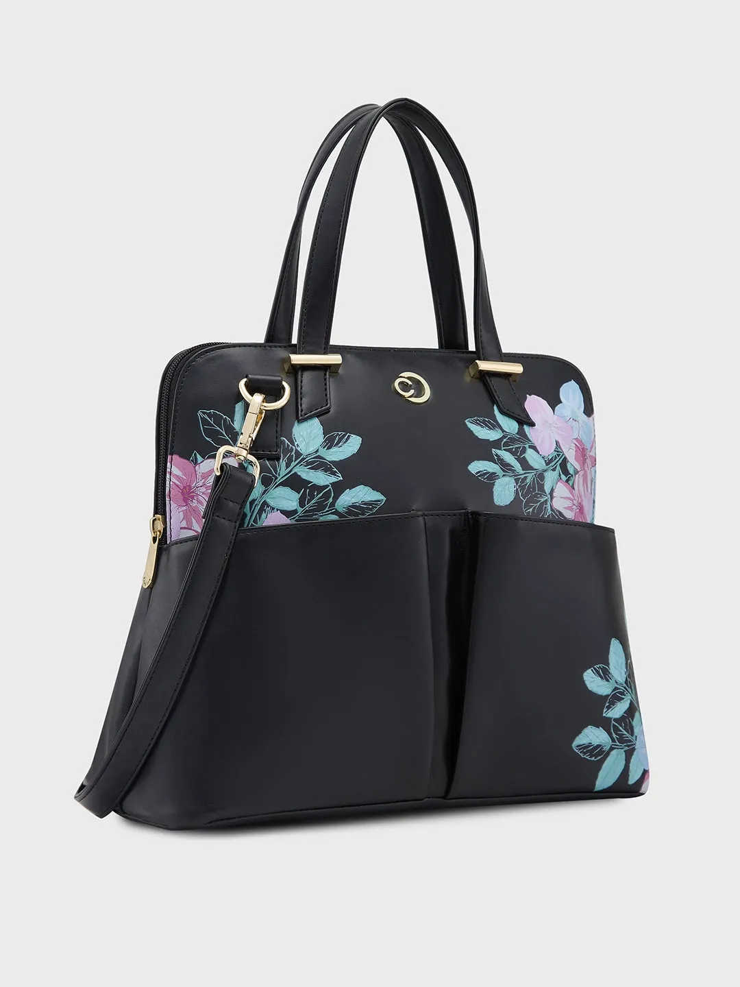 Caprese Shanaya Satchel Medium Printed Women'S Handbag Black