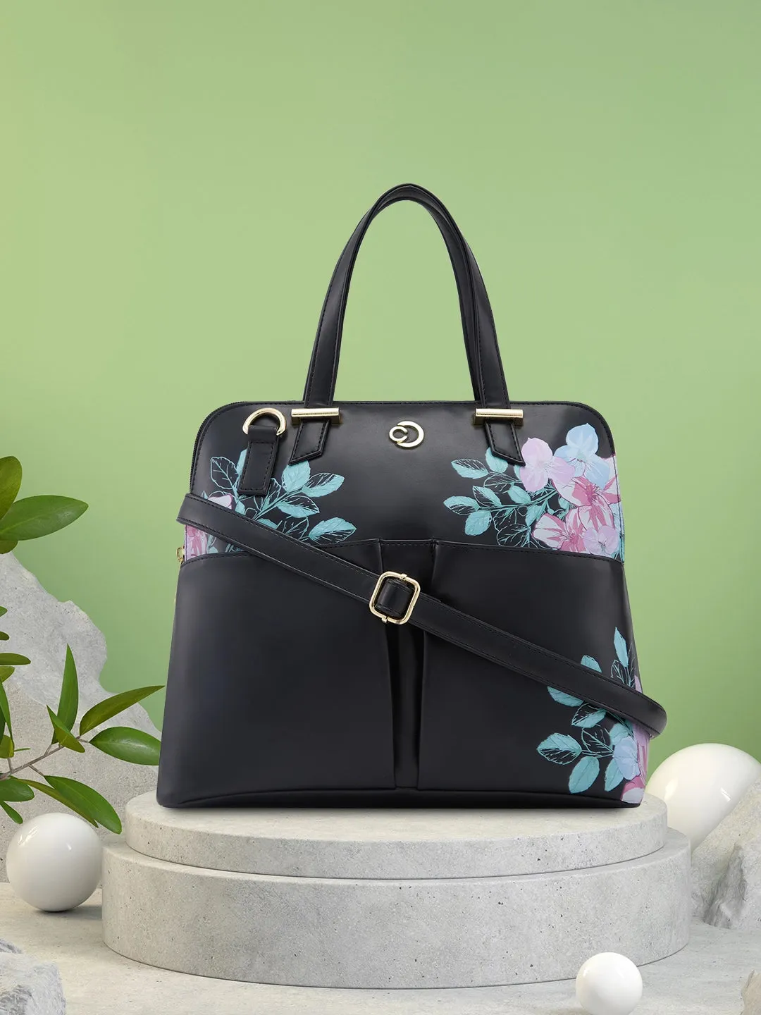 Caprese Shanaya Satchel Medium Printed Women'S Handbag Black