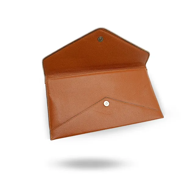 CASTLECRAG - Brown Genuine Pebbled Leather Clutch with Zipper Detailing