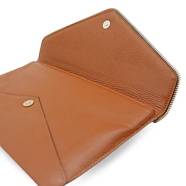 CASTLECRAG - Brown Genuine Pebbled Leather Clutch with Zipper Detailing