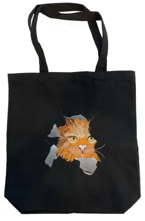 Cat’s Out of the Bag Embroidered Cotton Canvas Market Bag