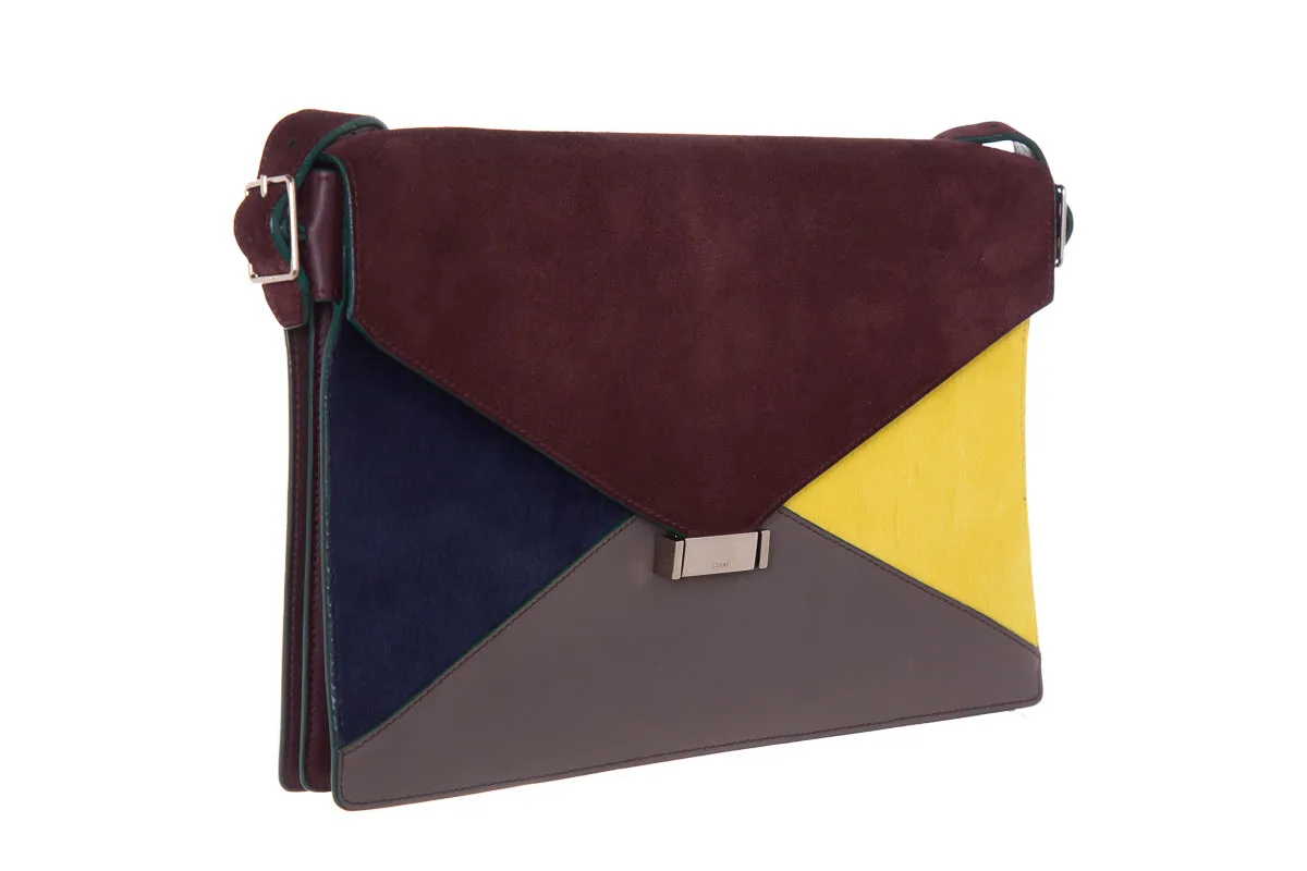 Celine Multicolor Diamond Suede & Pony Hair Shoulder Bag