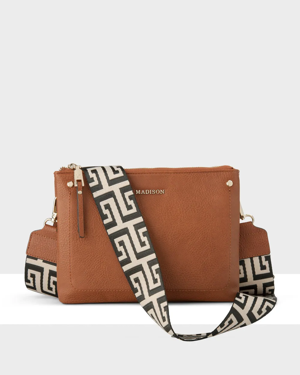 Charlotte Double Zip Crossbody Bag   Graphic Bag Strap