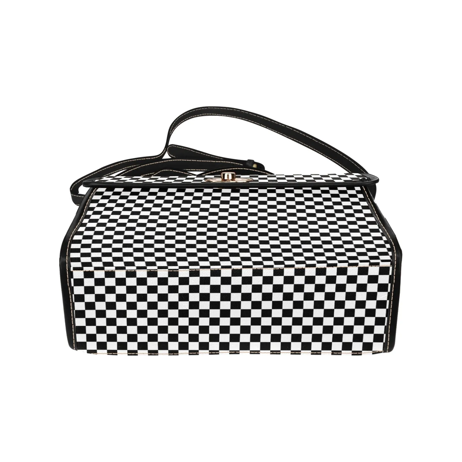 Checkered Satchel Purse bag, Black White Check Checkerboard Small Waterproof Cute Women Crossed Body Vegan Leather Strap Handbag