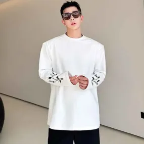 Chinese Style Men's T-shirt Chic Embroidery Contrast Color Round Neck Male Long Sleeve Tops Casual Autumn 9C4634