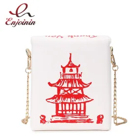 Chinese Takeout Box Purse Pu Leather Women Handbag Fashion Crossbody Bag Shoulder Chain Bag for Girl Bucket Bag