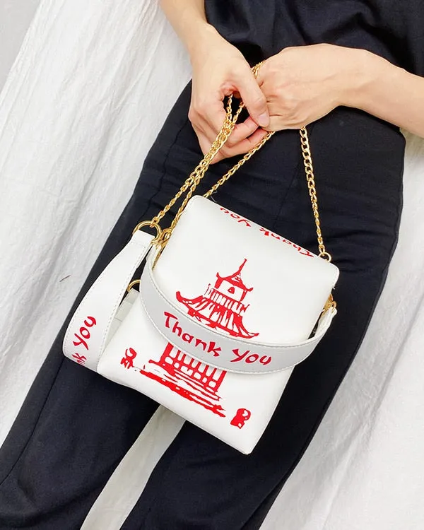 Chinese Takeout Box Purse Pu Leather Women Handbag Fashion Crossbody Bag Shoulder Chain Bag for Girl Bucket Bag