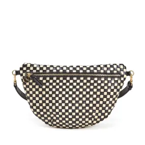 Clare V - Grande Fanny in Black & Cream Woven Checkers