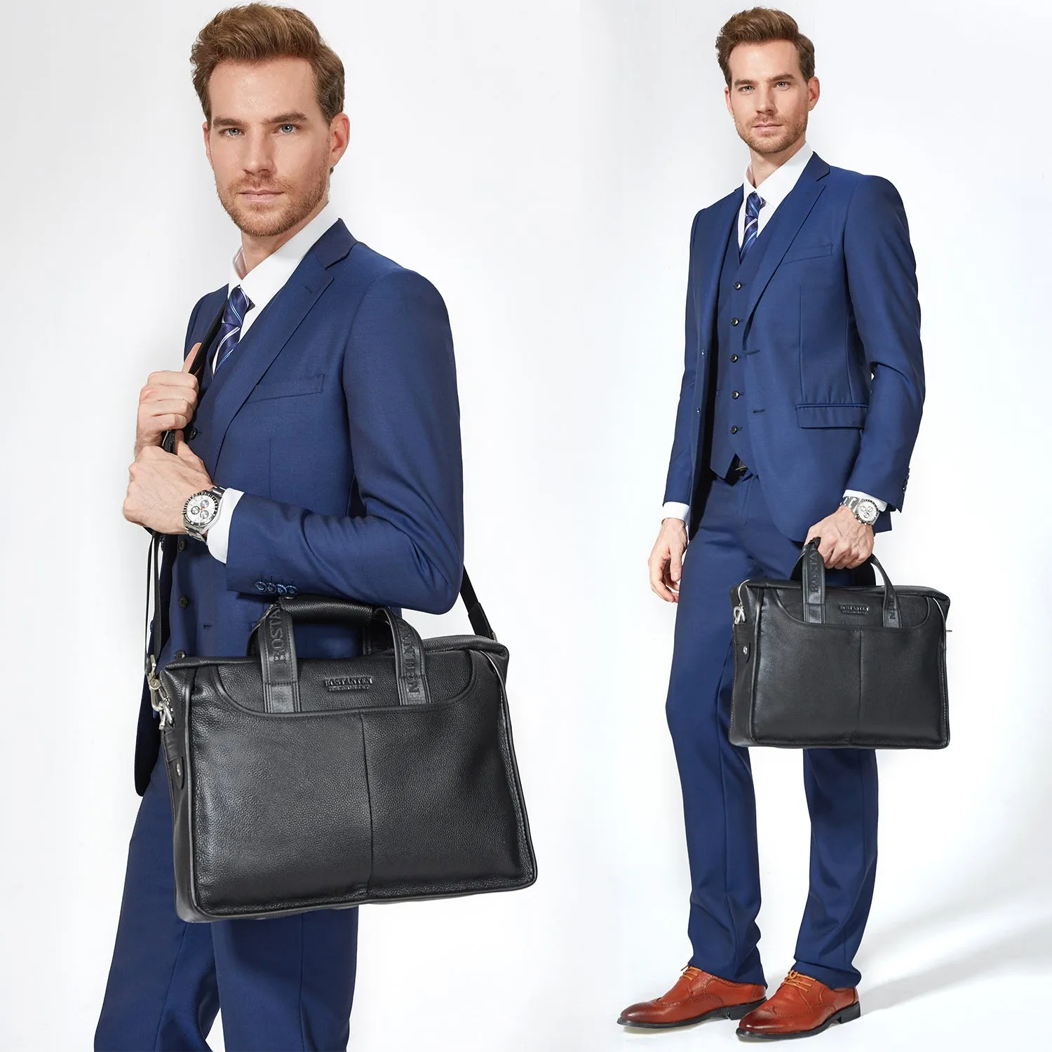 Classic Leather Briefcase Messenger Bags for Men | 14' Laptop Bag