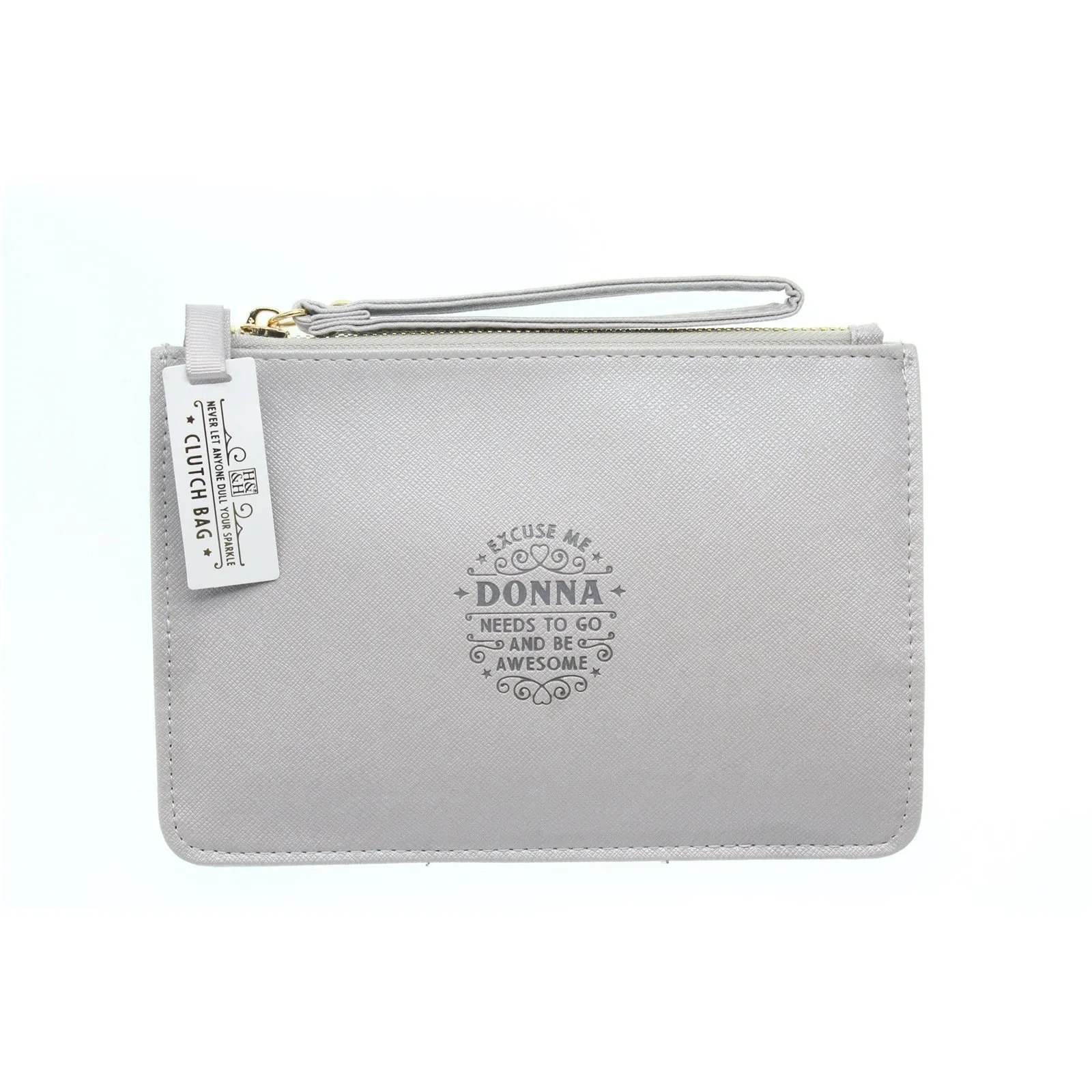 Clutch Bag With Handle & Embossed Text "Donna"