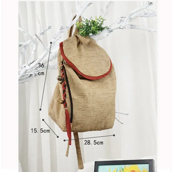 Cotton Linen Women Backpack Vintage Simple Style Bag