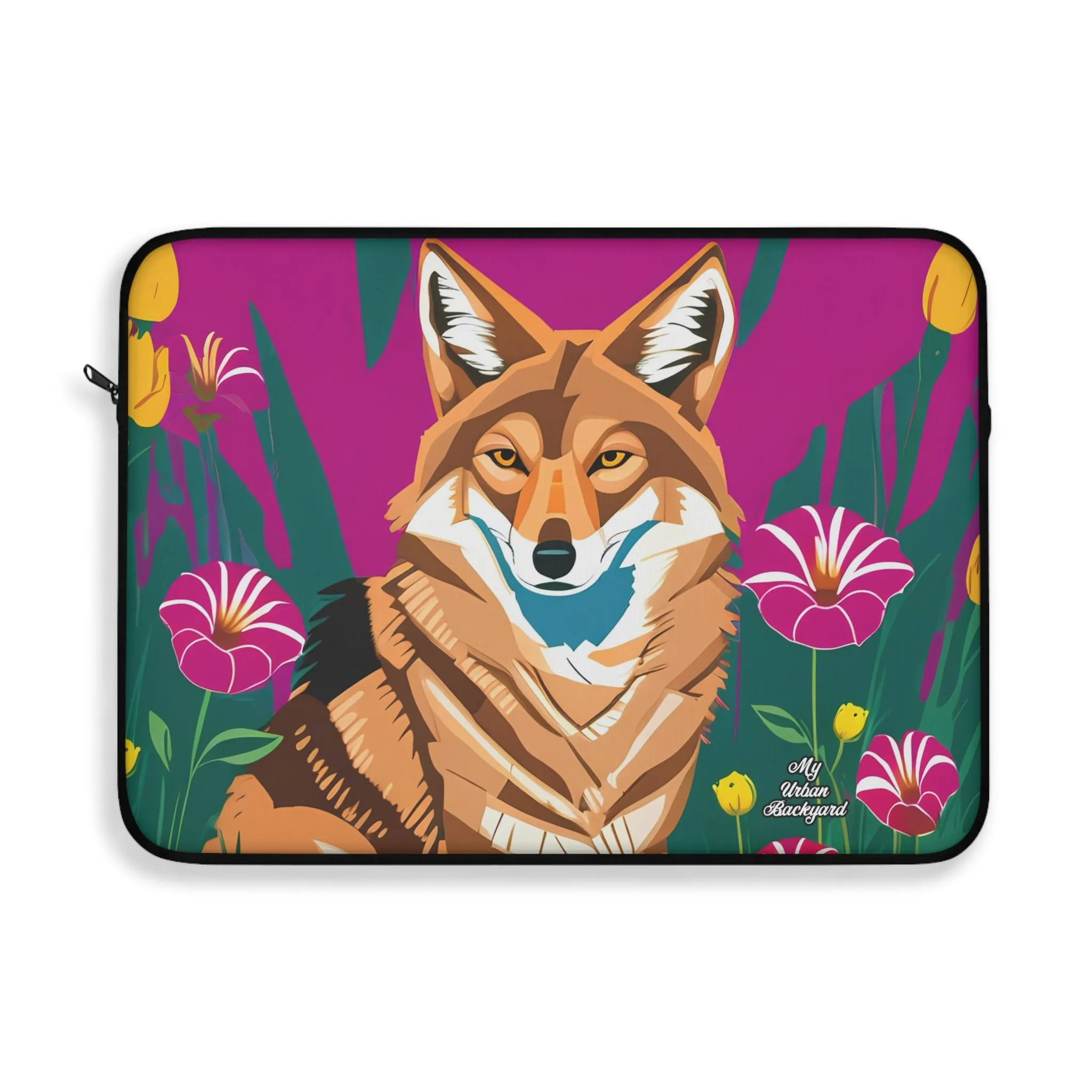 Coyote with Wildflowers, Laptop Carrying Case, Top Loading Sleeve for School or Work