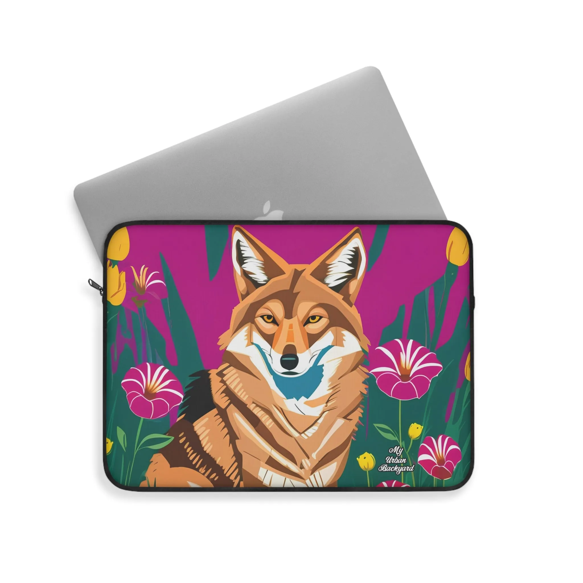 Coyote with Wildflowers, Laptop Carrying Case, Top Loading Sleeve for School or Work