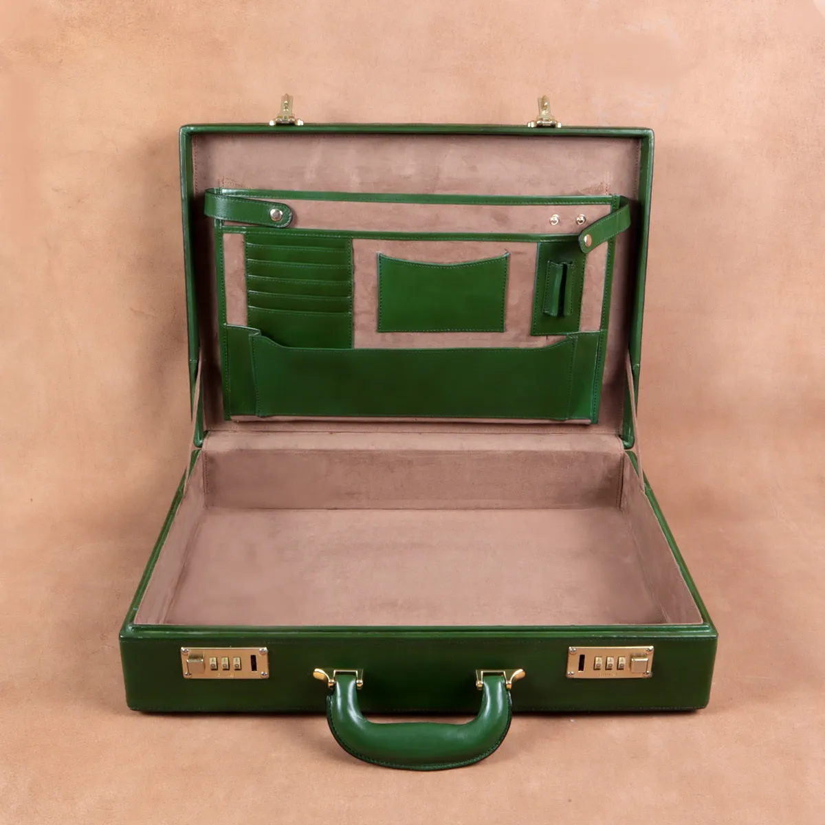 Customized Office Briefcase in Green Diamond Stitched Pattern