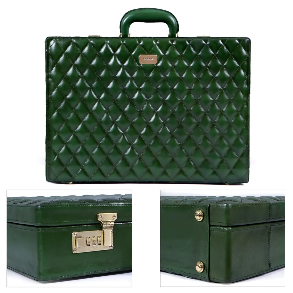 Customized Office Briefcase in Green Diamond Stitched Pattern