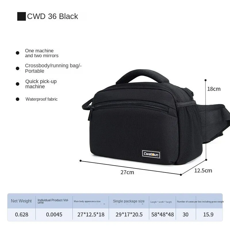 Cwatcun Black One Shoulder Digital Camera Bag SLR Messenger Camera Bag