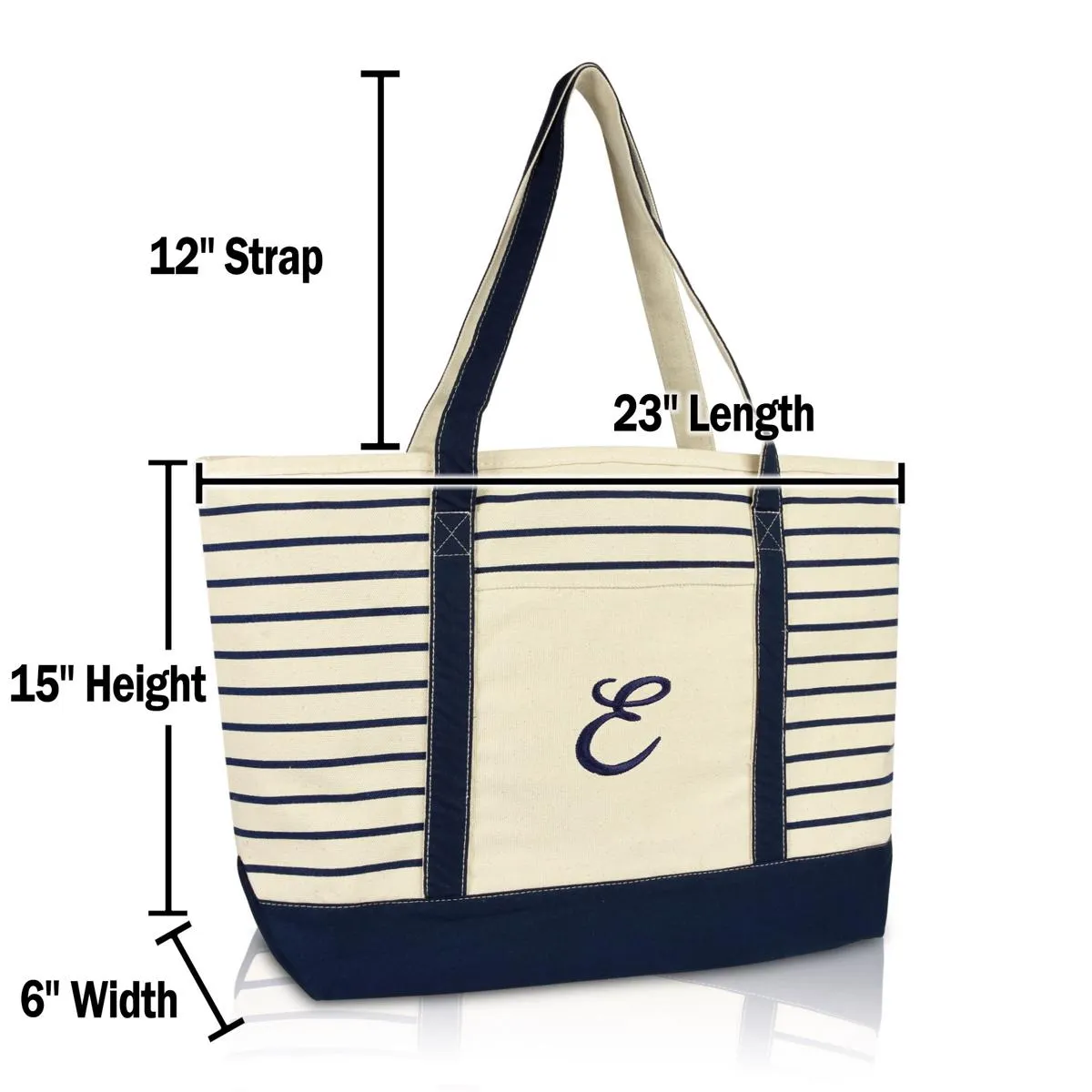 Dalix Striped E-Initial Tote Bag Womens Ballent Letter E