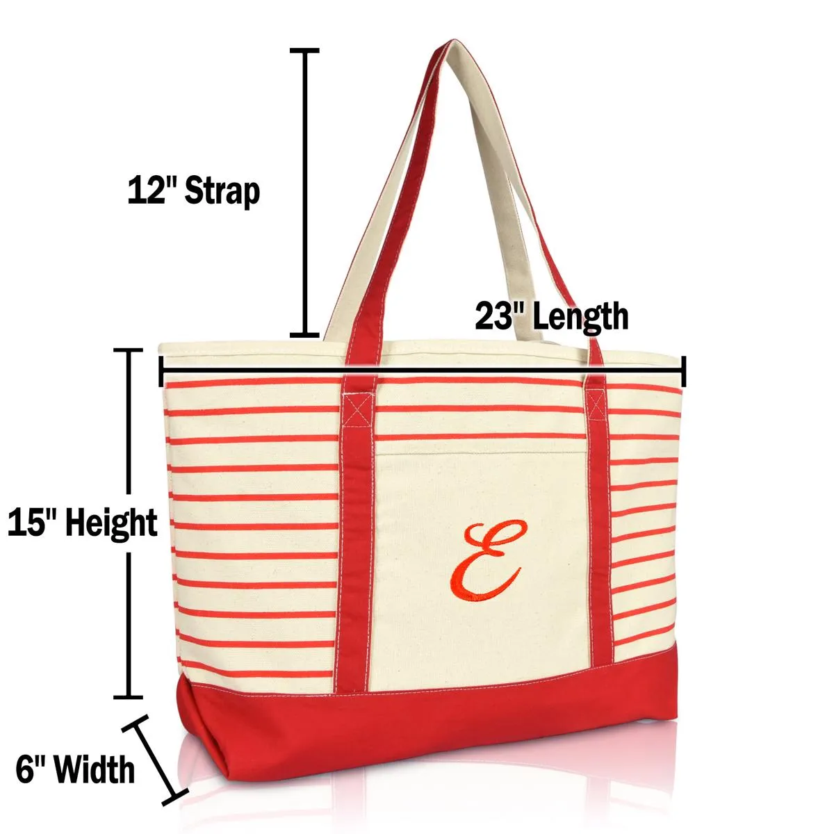 Dalix Striped E-Initial Tote Bag Womens Ballent Letter E